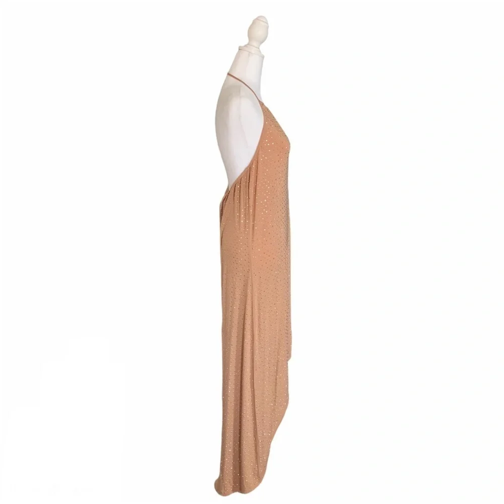 Haute Hippie Nude Gold Embellished Jersey Hi Low Maxi Dress Small NWOT - Picture 4 of 8